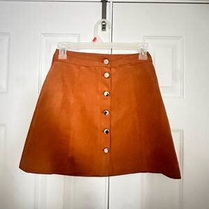 Brown Suede Button-Front Women's Skirt